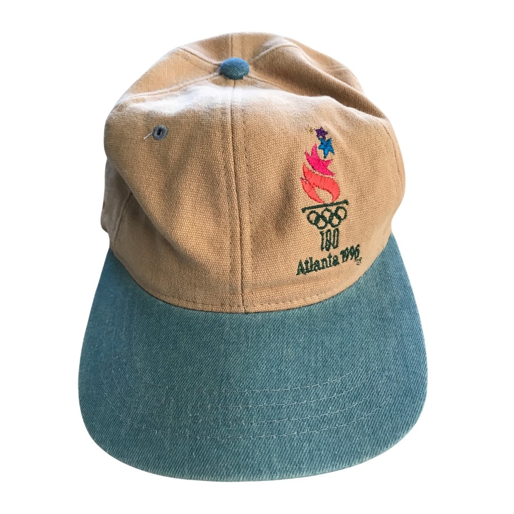 Vintage 1996 Atlanta Olympics Hat Starter Tan Blue Embroidered Snapback Cap 90s
